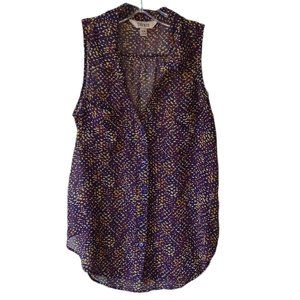 Decree Sleeveless Sheer Multicolor Button Down Top Size Medium